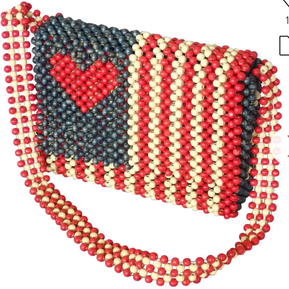 American Flag Themed Playboy Club patriotic Beaded Purse Vintage